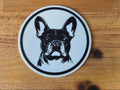 Französische Bulldogge Untersetzer 4er Set schwarz weiß 10 cm Made in Germany