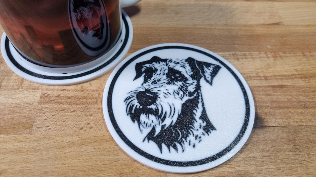 Welsh Terrier Untersetzer 4er Set schwarz weiß 10 cm Made in Germany