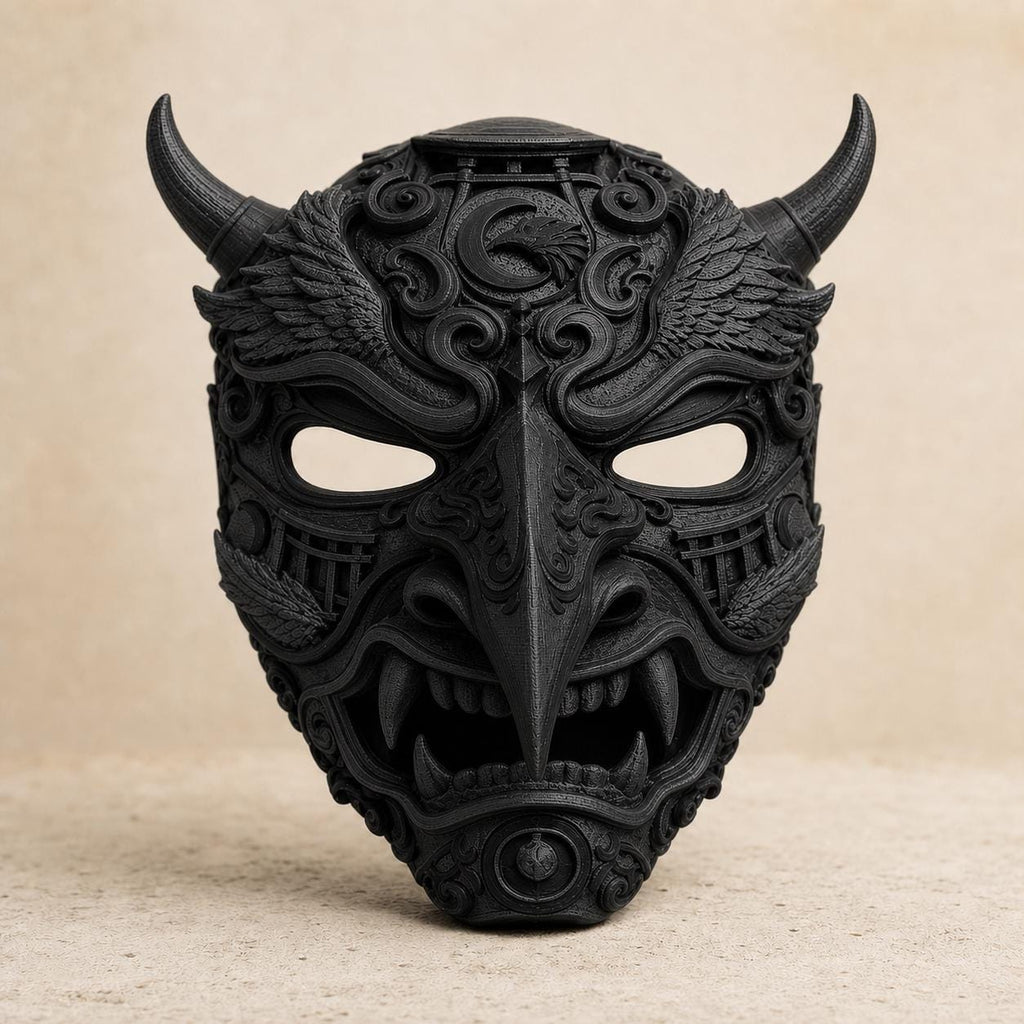Japanische Oni-Dämonenmaske mit Torii-Detail – tragbare Cosplay-Maske | 5 Größen & 7 Farben | Made in Germany FehnFactory