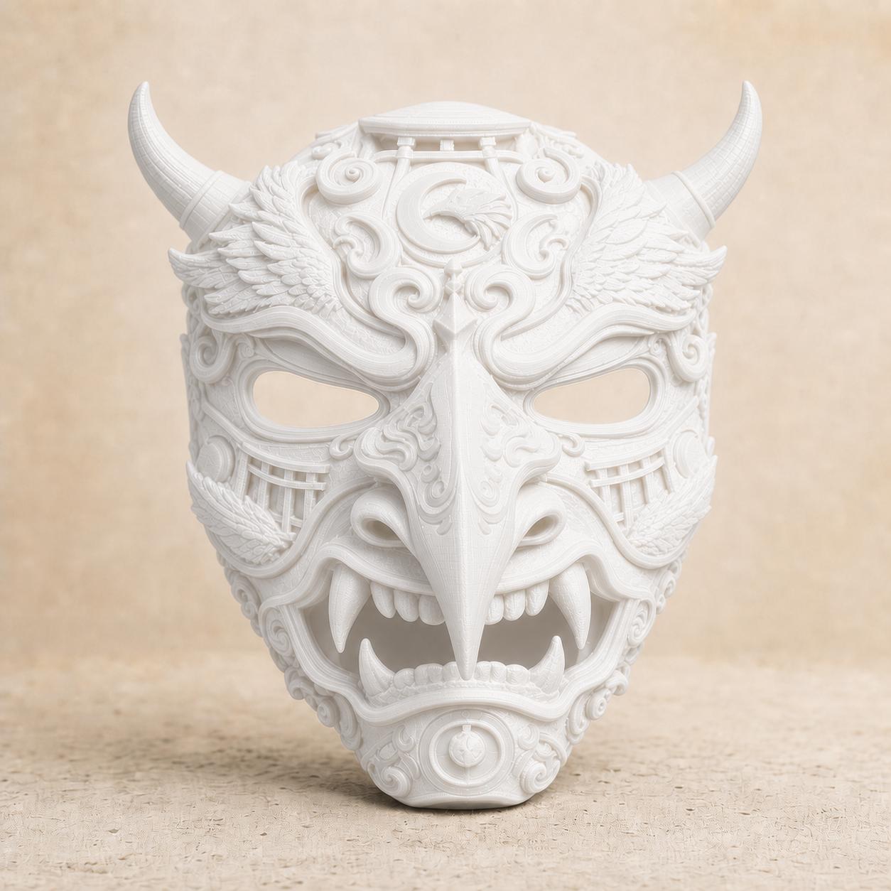 Japanische Oni-Dämonenmaske mit Torii-Detail – tragbare Cosplay-Maske | 5 Größen & 7 Farben | Made in Germany FehnFactory
