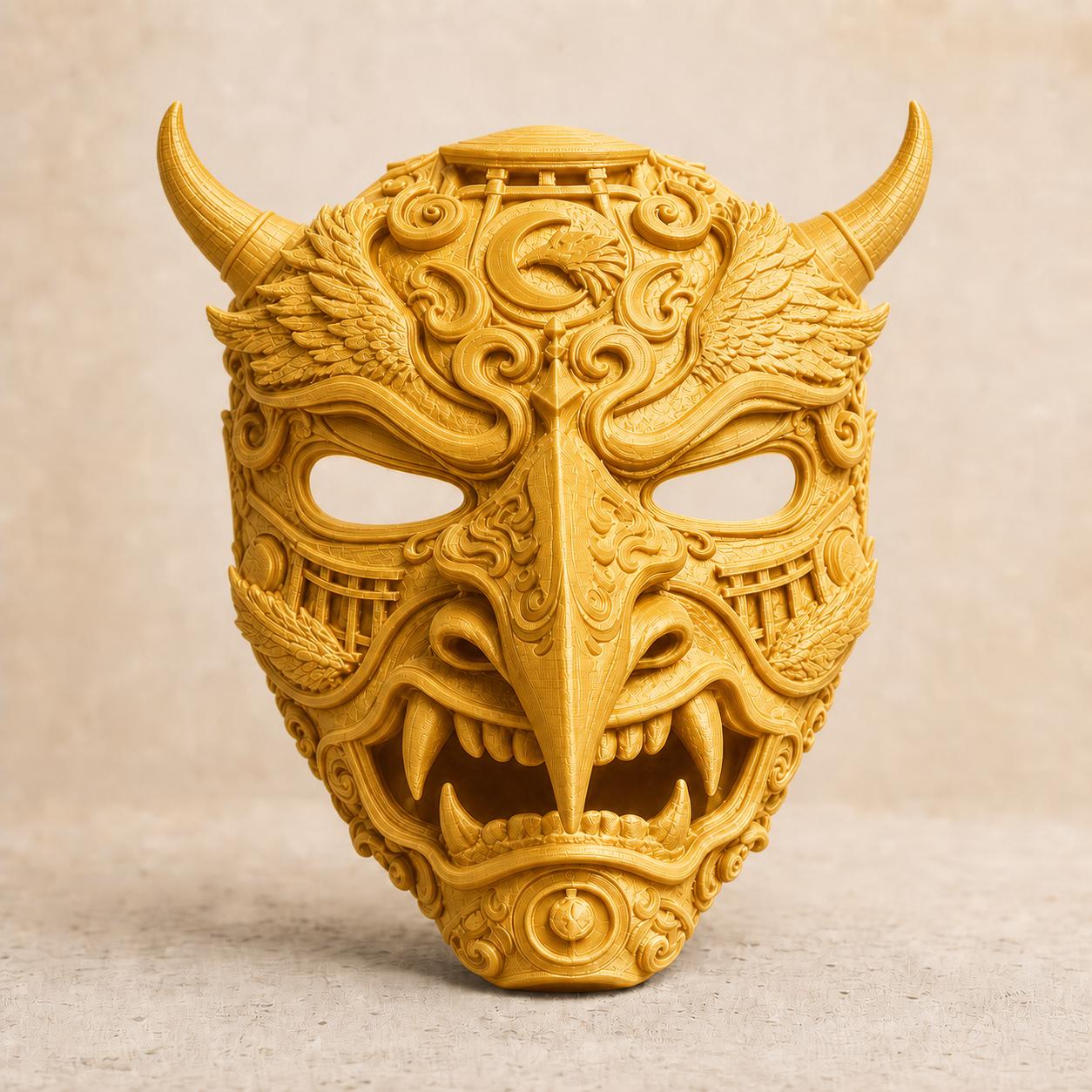 Japanische Oni-Dämonenmaske mit Torii-Detail – tragbare Cosplay-Maske | 5 Größen & 7 Farben | Made in Germany FehnFactory