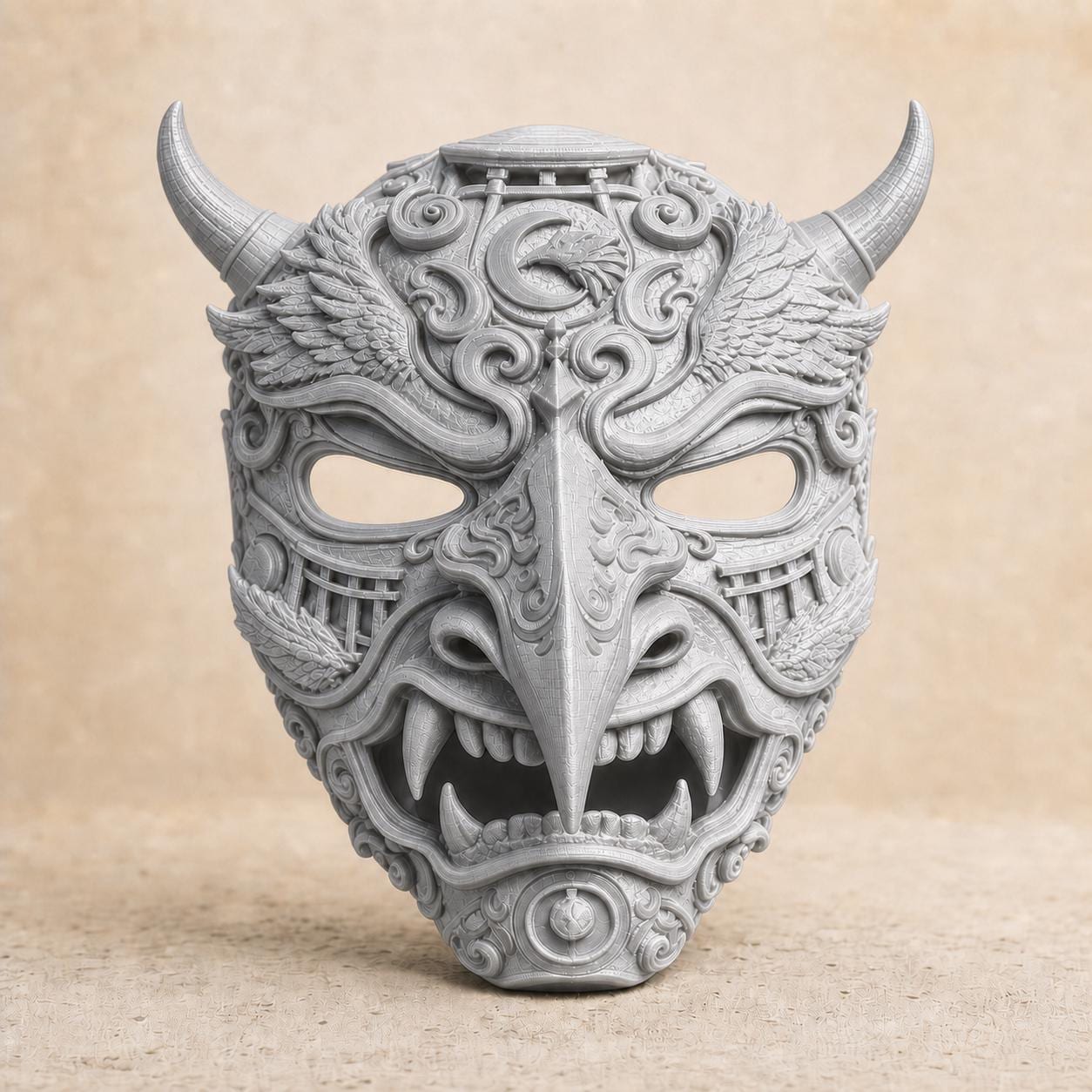 Japanische Oni-Dämonenmaske mit Torii-Detail – tragbare Cosplay-Maske | 5 Größen & 7 Farben | Made in Germany FehnFactory
