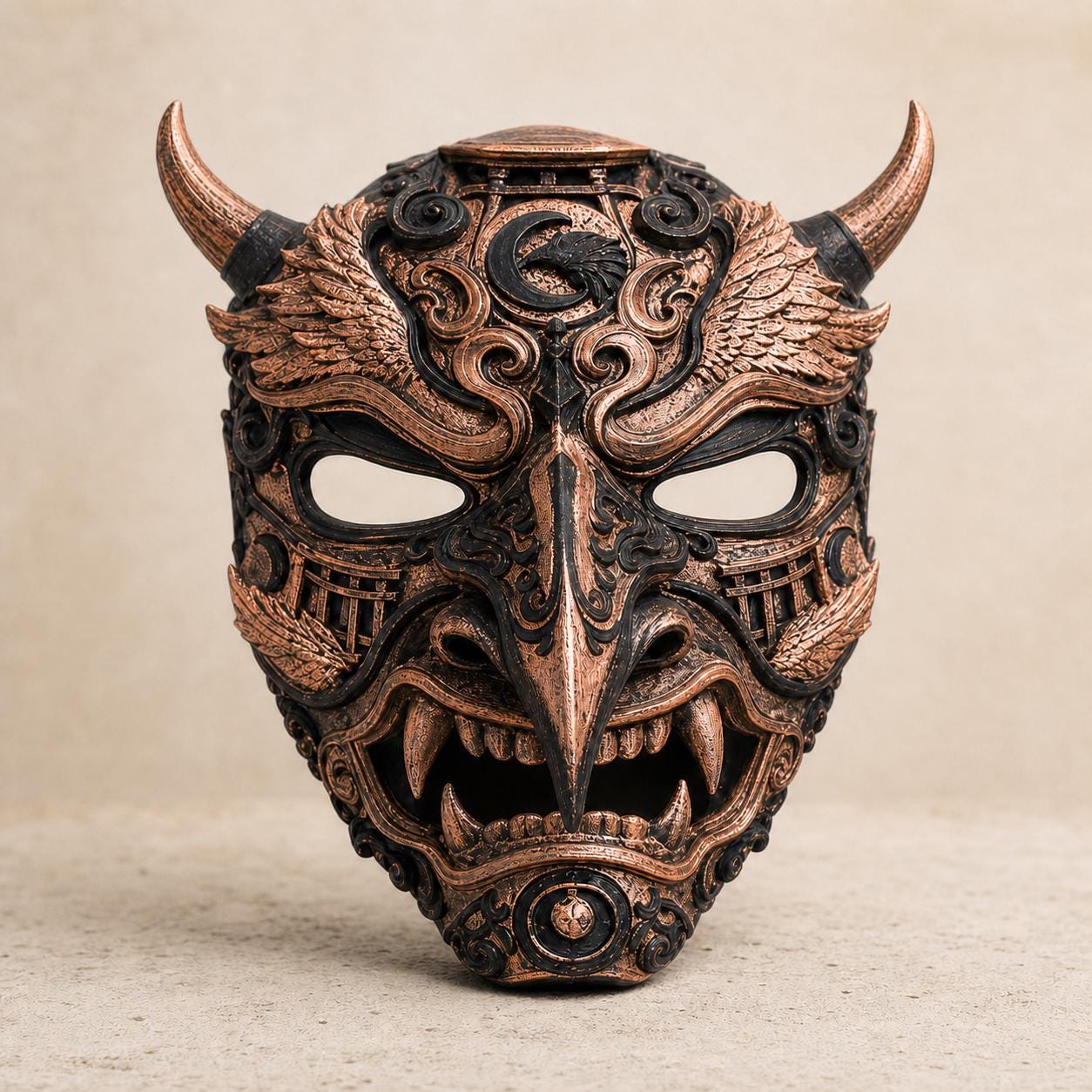 Japanische Oni-Dämonenmaske mit Torii-Detail – tragbare Cosplay-Maske | 5 Größen & 7 Farben | Made in Germany FehnFactory