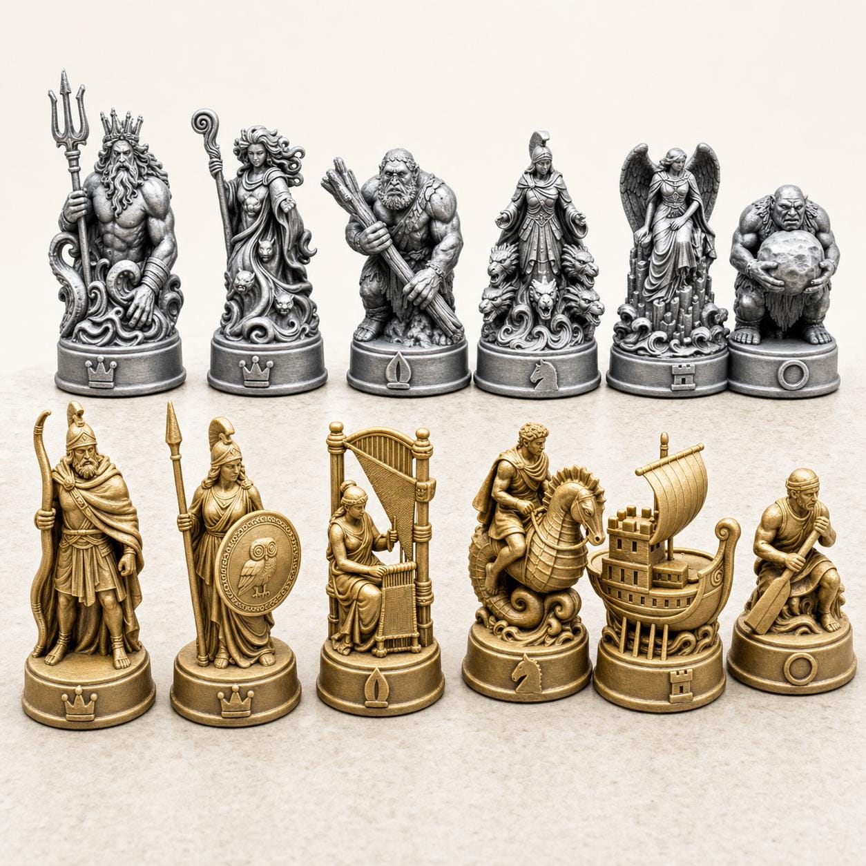 Odyssee-Schachfigurenset – komplettes 32-teiliges Mythologie-Schachset | Griechische Helden & Monster | 3D-Druck Made in Germany FehnFactory
