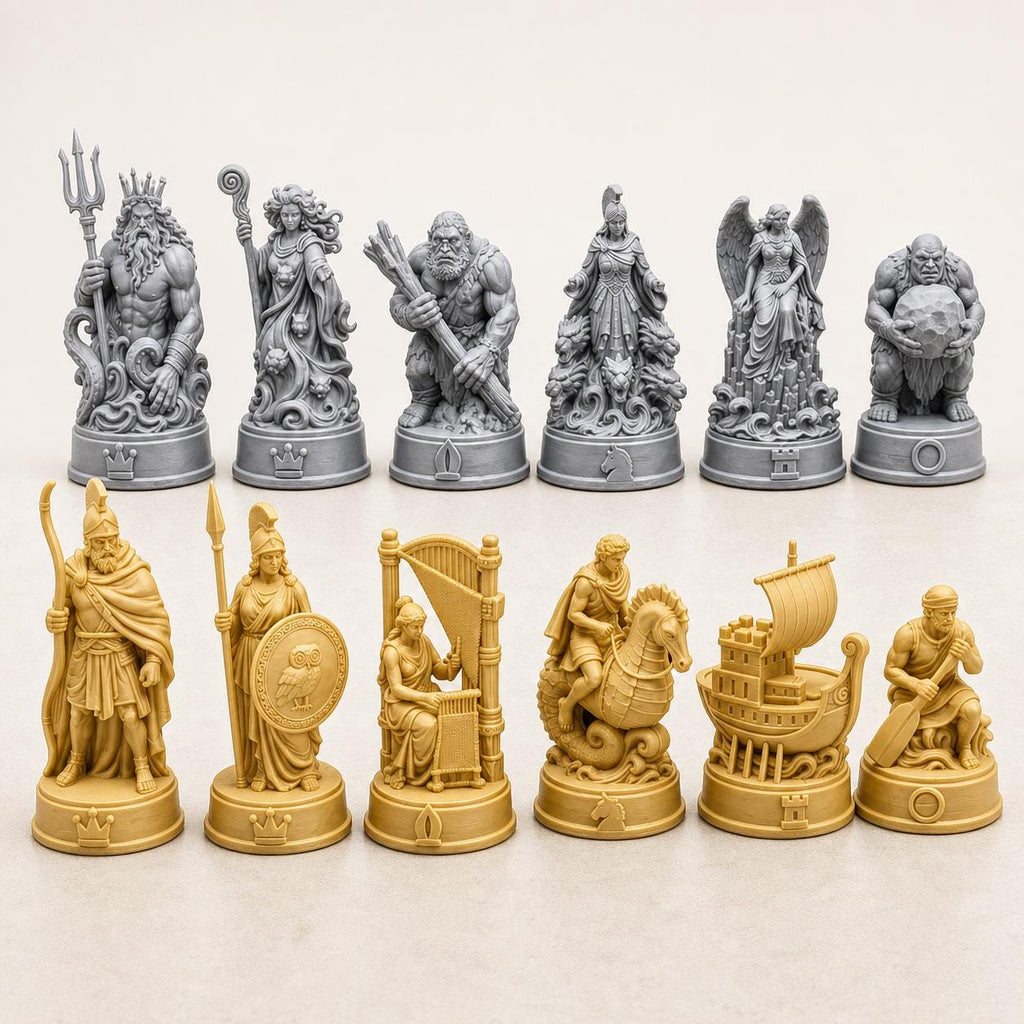 Odyssee-Schachfigurenset – komplettes 32-teiliges Mythologie-Schachset | Griechische Helden & Monster | 3D-Druck Made in Germany FehnFactory