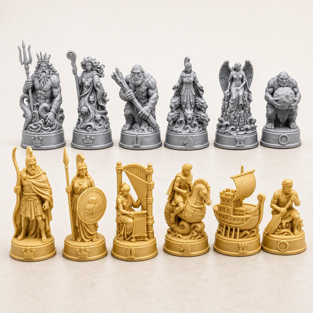 Odyssee-Schachfigurenset – komplettes 32-teiliges Mythologie-Schachset | Griechische Helden & Monster | 3D-Druck Made in Germany FehnFactory