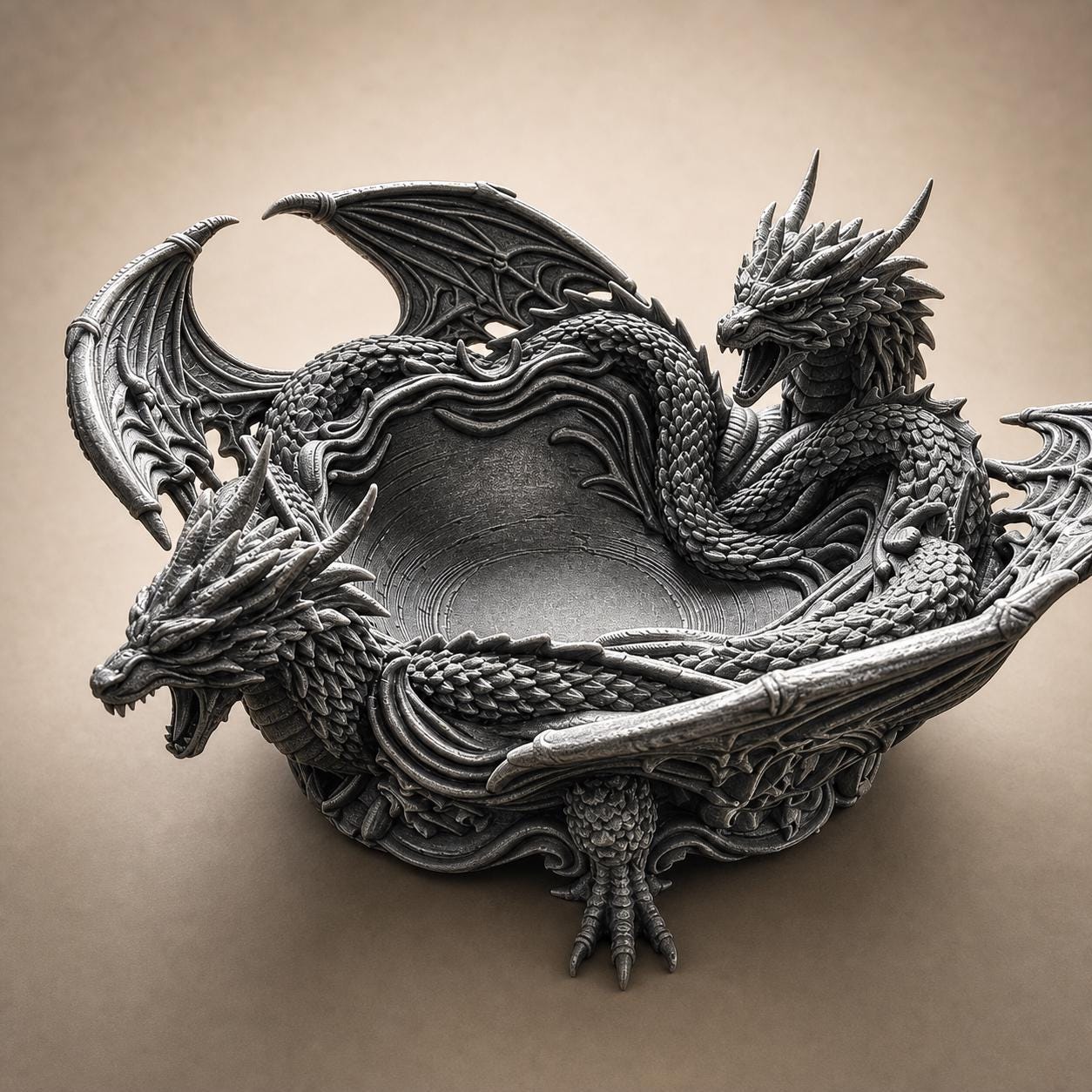 Zwillingsdrachen-Schale – Fantasy-Drachen Ablageschale | Schmuck, Schlüssel & Würfel | 5 Größen, 7 Farben | 3D-Druck Made in Germany FehnFactory