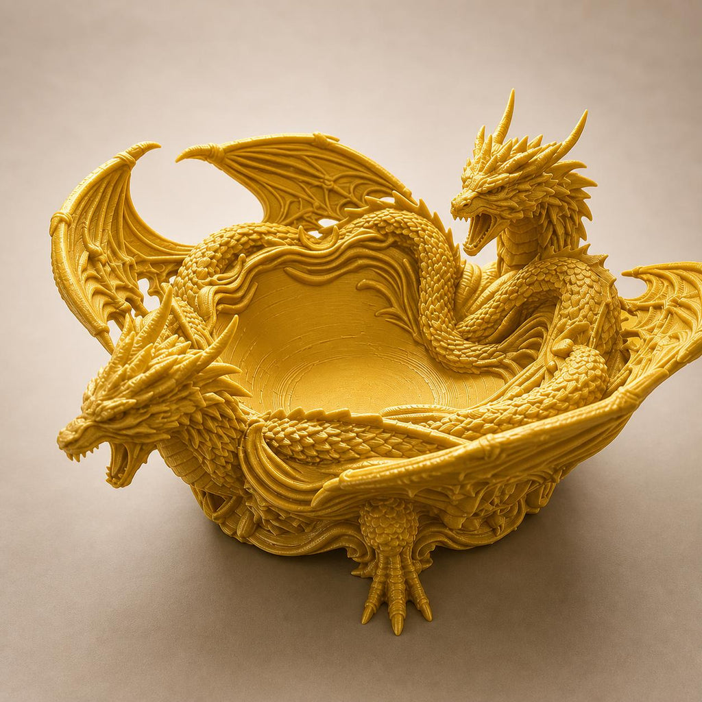 Zwillingsdrachen-Schale – Fantasy-Drachen Ablageschale | Schmuck, Schlüssel & Würfel | 5 Größen, 7 Farben | 3D-Druck Made in Germany FehnFactory