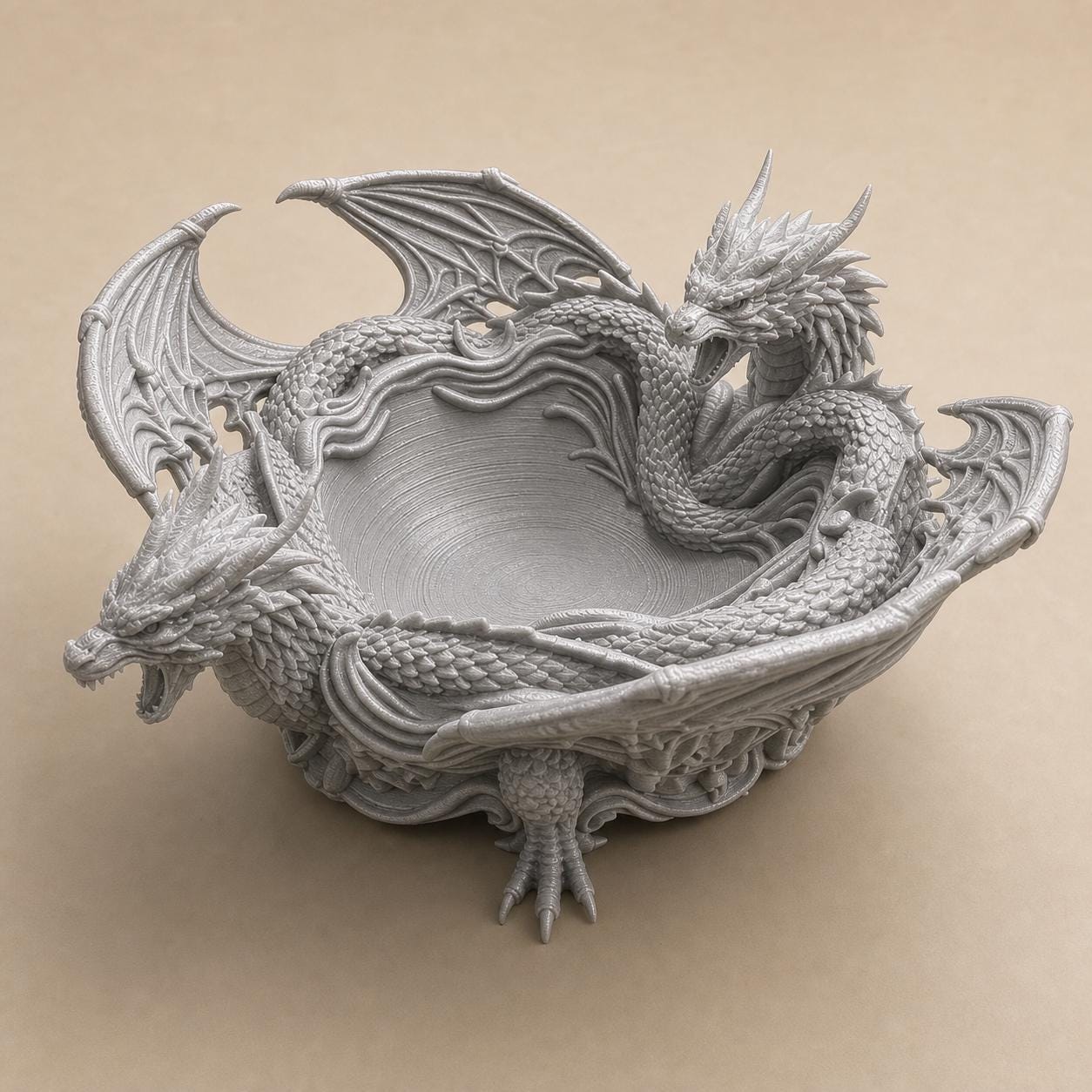 Zwillingsdrachen-Schale – Fantasy-Drachen Ablageschale | Schmuck, Schlüssel & Würfel | 5 Größen, 7 Farben | 3D-Druck Made in Germany FehnFactory