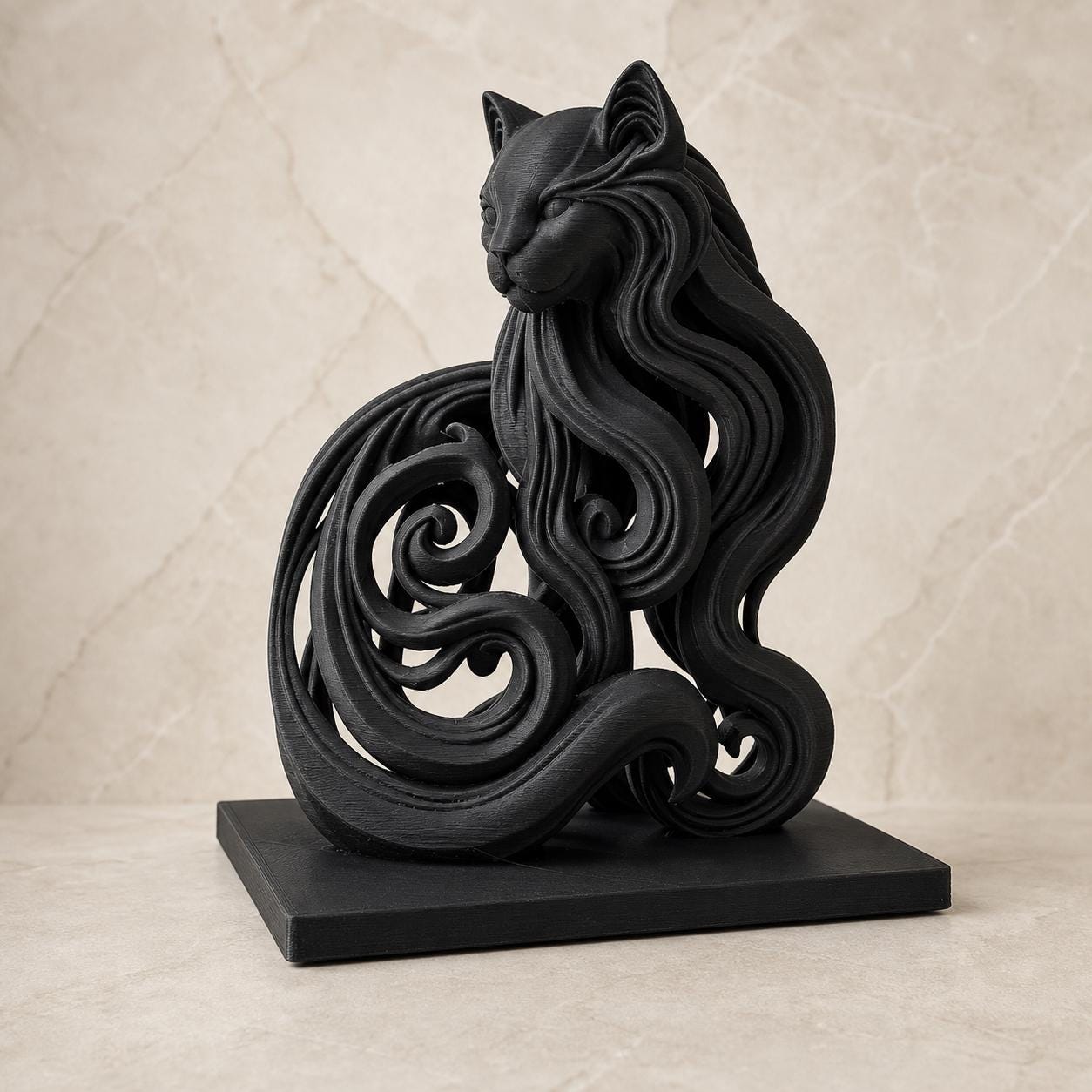 Mystic-Flow-Katzenskulptur – ornamentale Katzenstatue | Fließende Fantasy-Deko | 5 Größen, 7 Farben | 3D-Druck Made in Germany FehnFactory