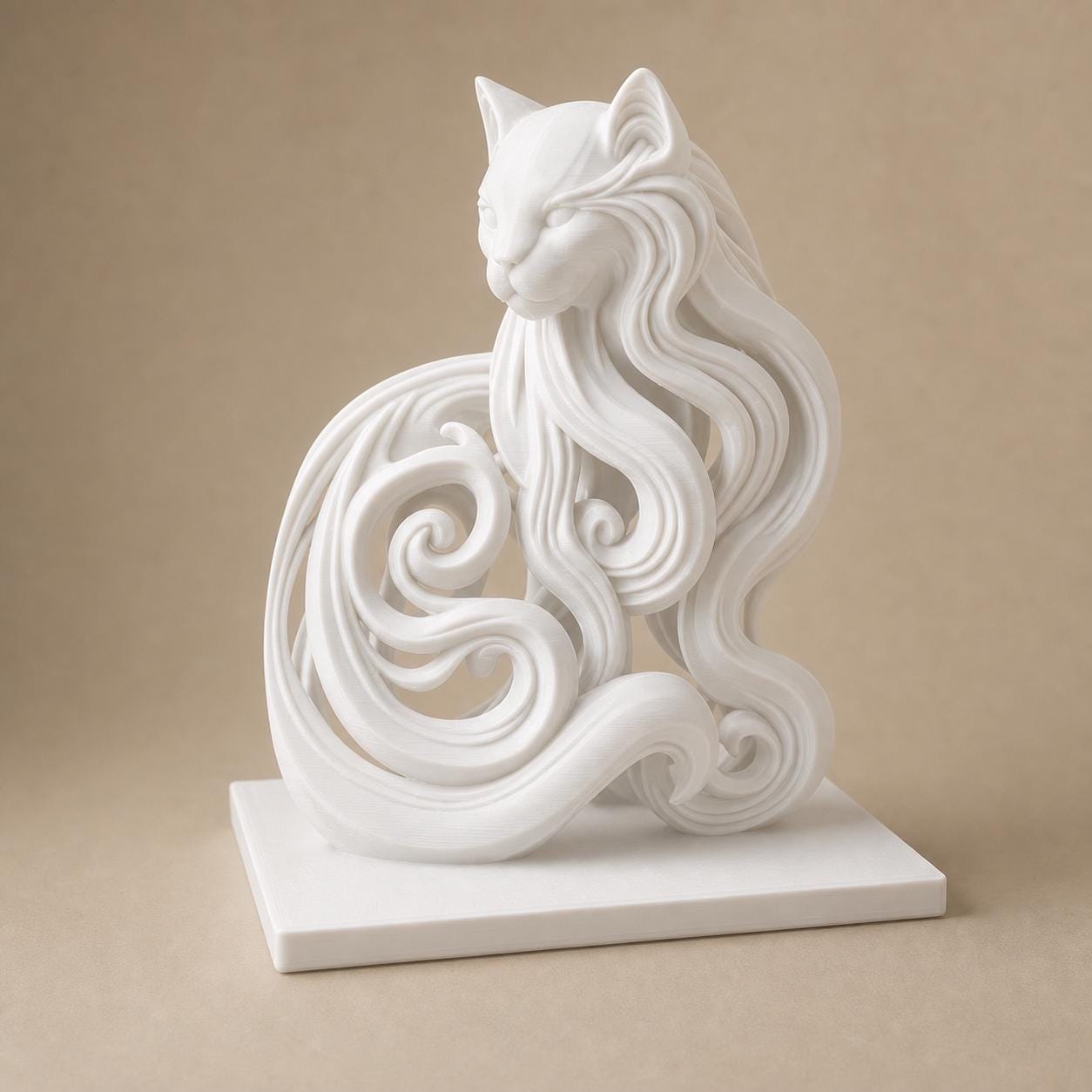 Mystic-Flow-Katzenskulptur – ornamentale Katzenstatue | Fließende Fantasy-Deko | 5 Größen, 7 Farben | 3D-Druck Made in Germany FehnFactory