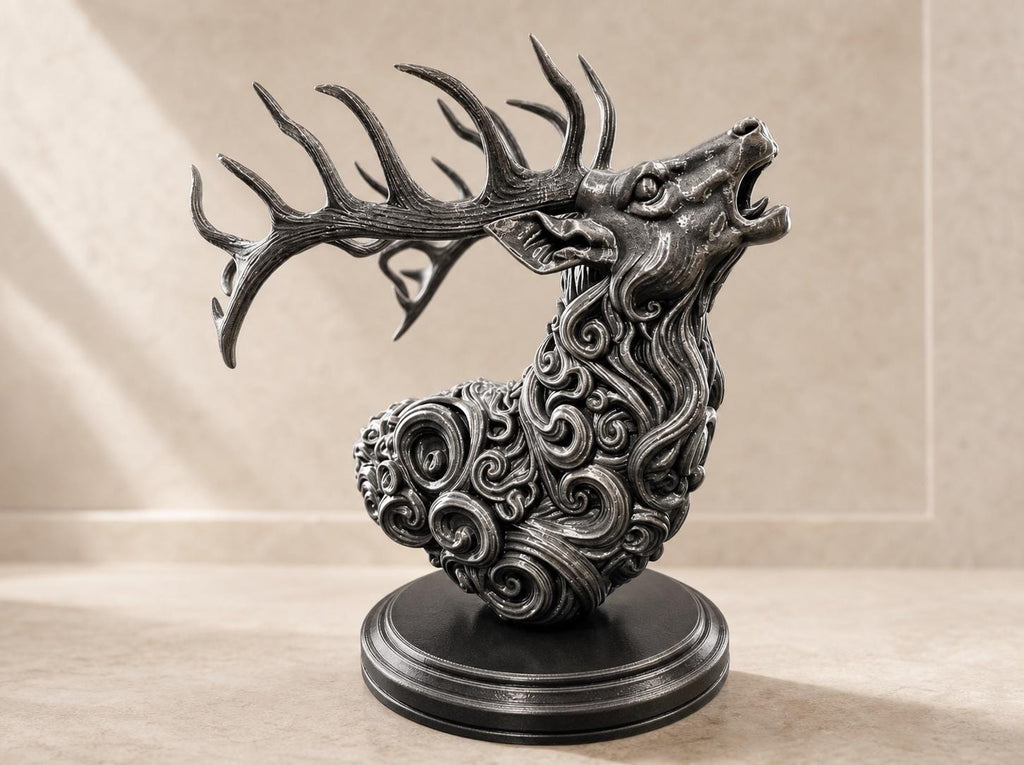 Antiker Hirschgeist – ornamentale Hirschbüste mit Geweih | Fantasy-Waldskulptur | 5 Größen, 7 Farben | 3D-Druck Made in Germany FehnFactory