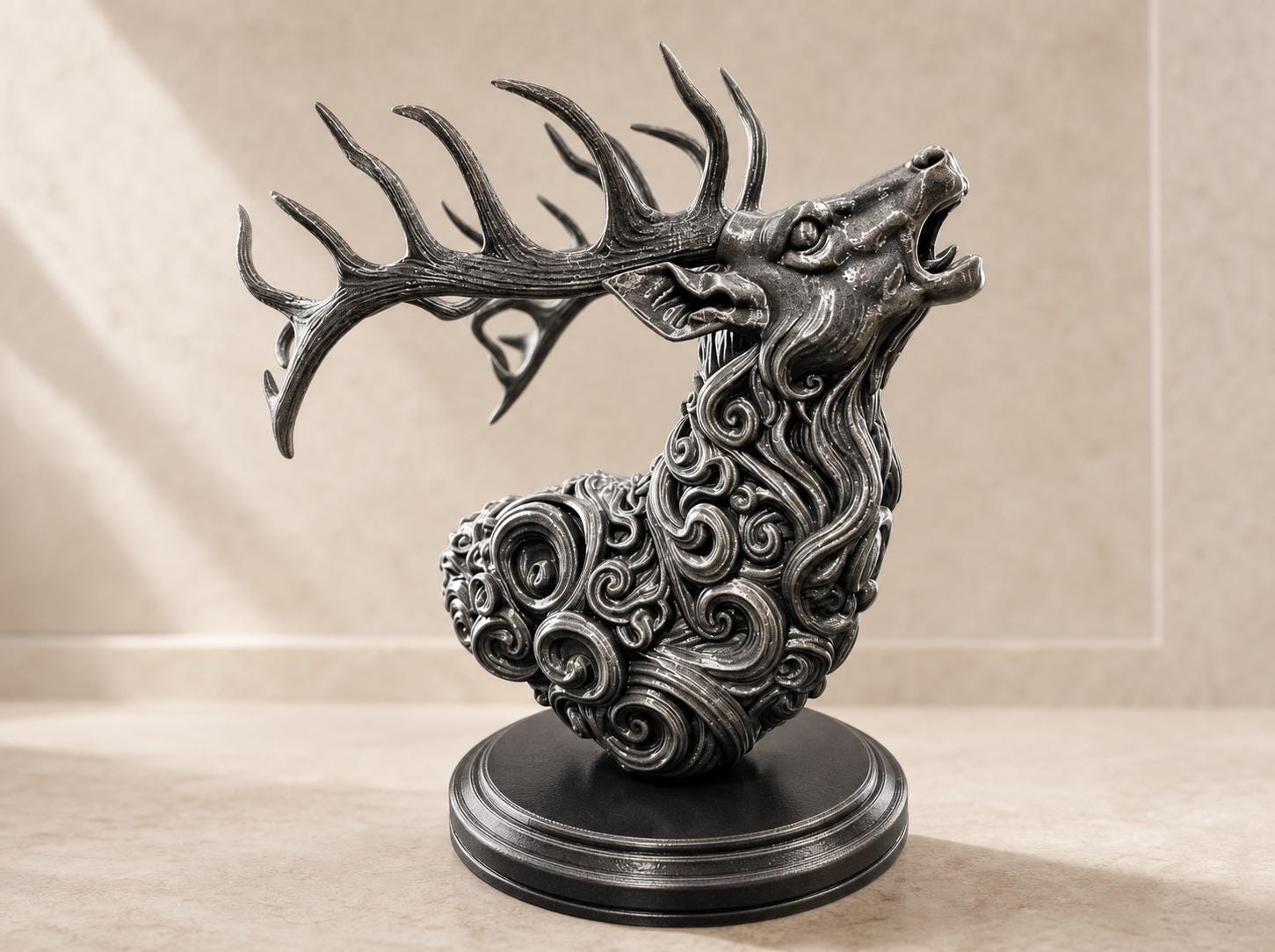 Antiker Hirschgeist – ornamentale Hirschbüste mit Geweih | Fantasy-Waldskulptur | 5 Größen, 7 Farben | 3D-Druck Made in Germany FehnFactory