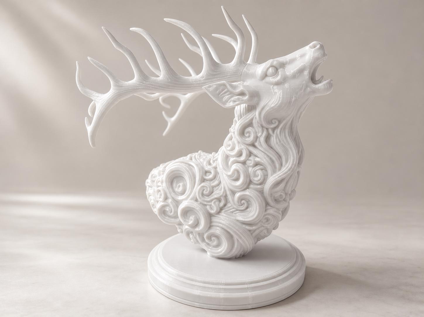 Antiker Hirschgeist – ornamentale Hirschbüste mit Geweih | Fantasy-Waldskulptur | 5 Größen, 7 Farben | 3D-Druck Made in Germany FehnFactory