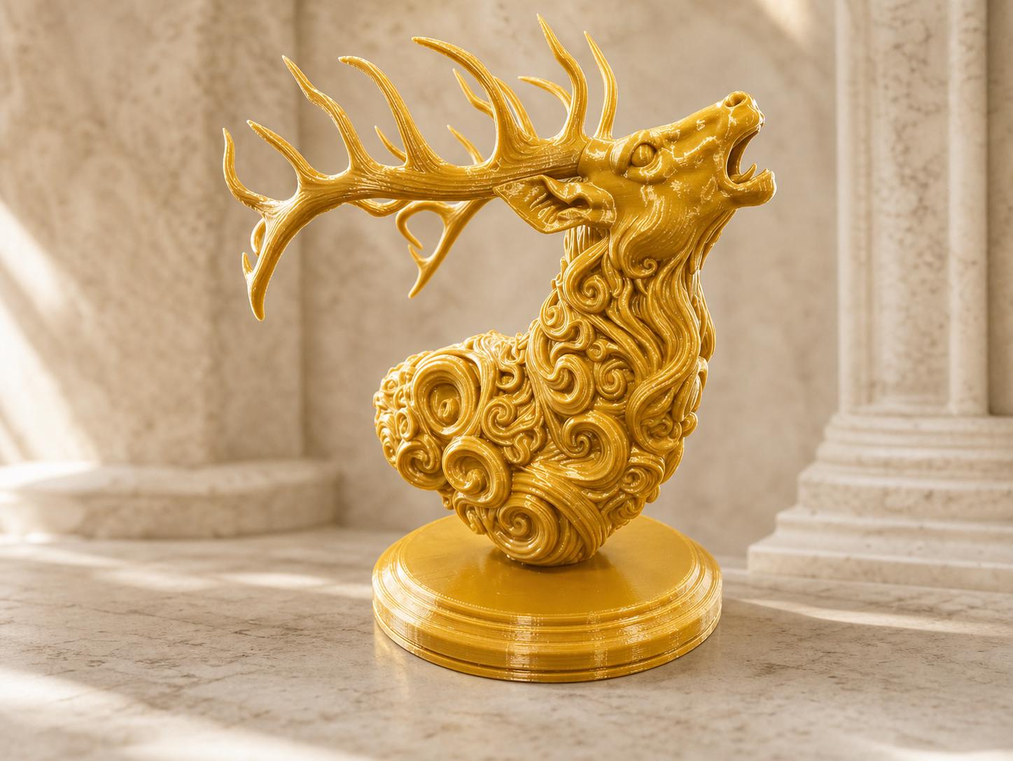 Antiker Hirschgeist – ornamentale Hirschbüste mit Geweih | Fantasy-Waldskulptur | 5 Größen, 7 Farben | 3D-Druck Made in Germany FehnFactory