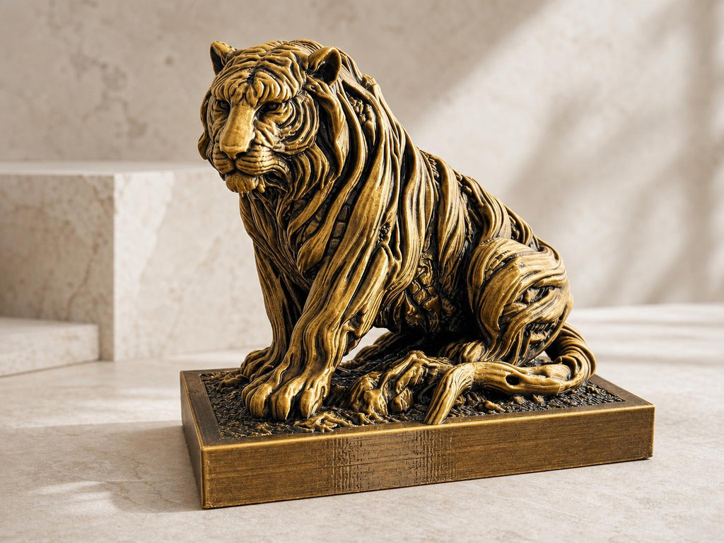 Waldwächter-Tiger – ornamentale Tigerskulptur auf Sockel | Fantasy-Wildtier-Deko | 5 Größen, 7 Farben | 3D-Druck Made in Germany FehnFactory