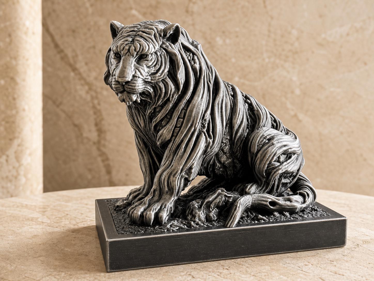 Waldwächter-Tiger – ornamentale Tigerskulptur auf Sockel | Fantasy-Wildtier-Deko | 5 Größen, 7 Farben | 3D-Druck Made in Germany FehnFactory