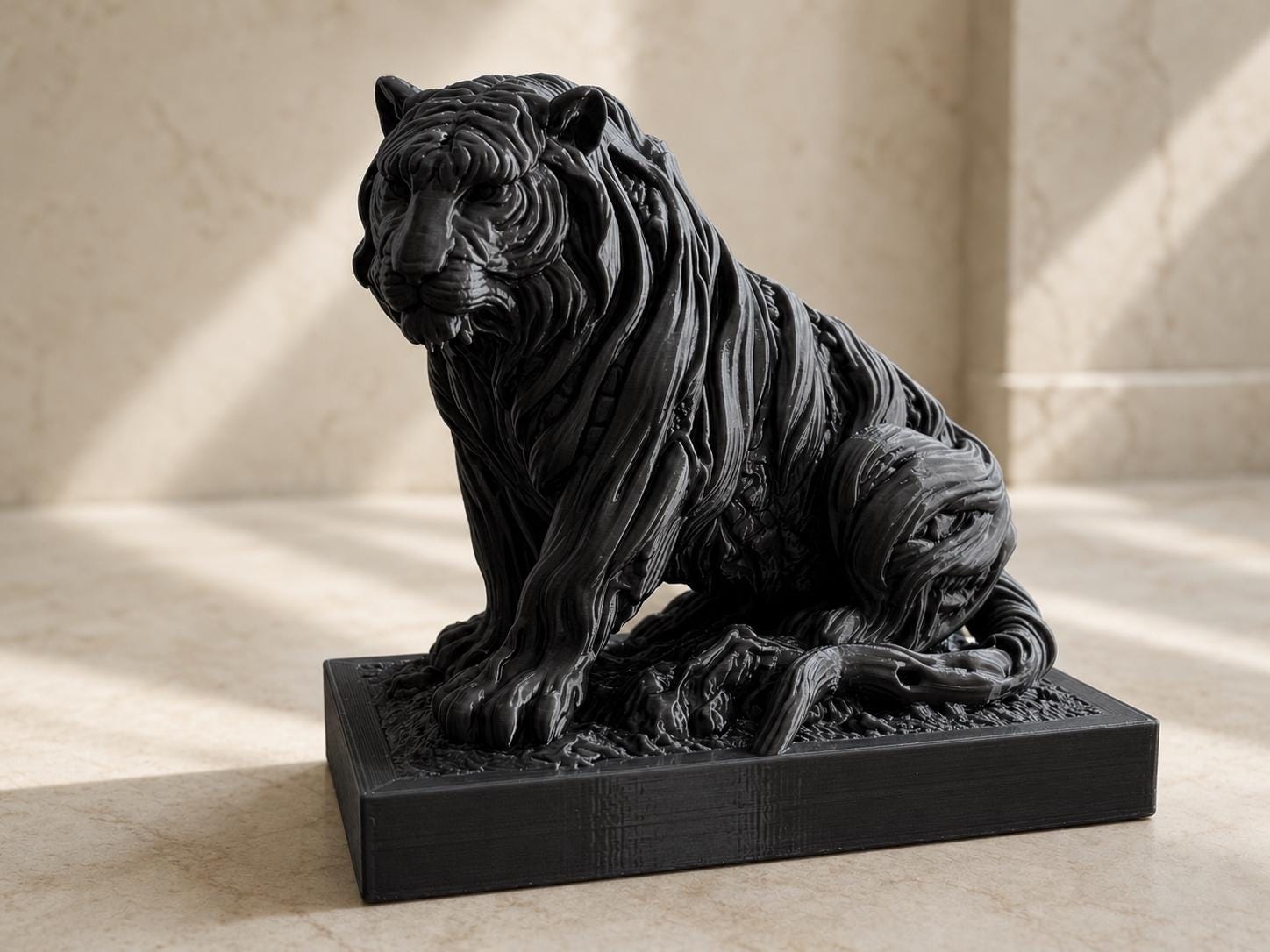 Waldwächter-Tiger – ornamentale Tigerskulptur auf Sockel | Fantasy-Wildtier-Deko | 5 Größen, 7 Farben | 3D-Druck Made in Germany FehnFactory