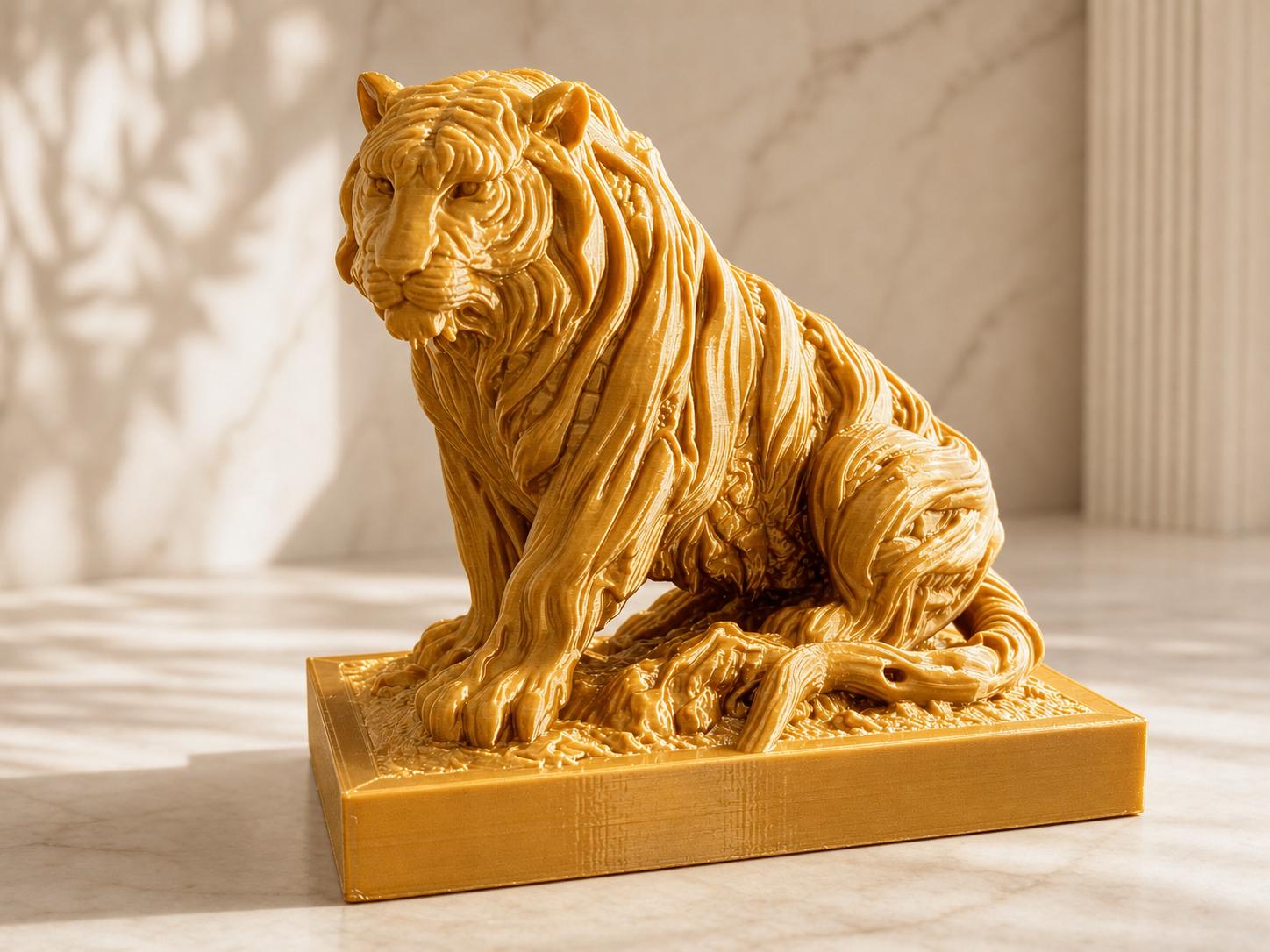 Waldwächter-Tiger – ornamentale Tigerskulptur auf Sockel | Fantasy-Wildtier-Deko | 5 Größen, 7 Farben | 3D-Druck Made in Germany FehnFactory