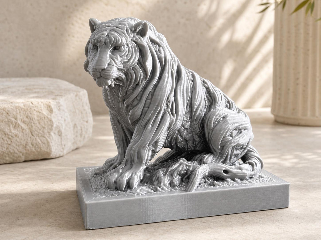 Waldwächter-Tiger – ornamentale Tigerskulptur auf Sockel | Fantasy-Wildtier-Deko | 5 Größen, 7 Farben | 3D-Druck Made in Germany FehnFactory