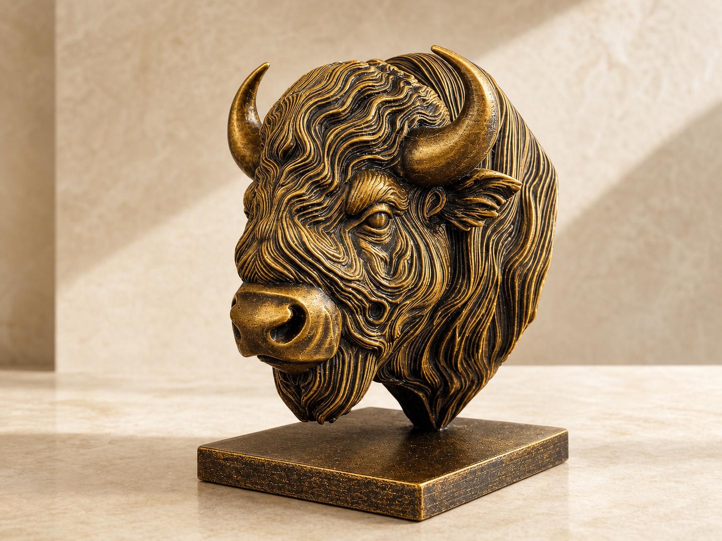 Bison-Geist – ornamentale Bisonbüste auf Sockel | Wildtier-, Western- und Natur-Deko | 5 Größen, 7 Farben | 3D-Druck Made in Germany FehnFactory