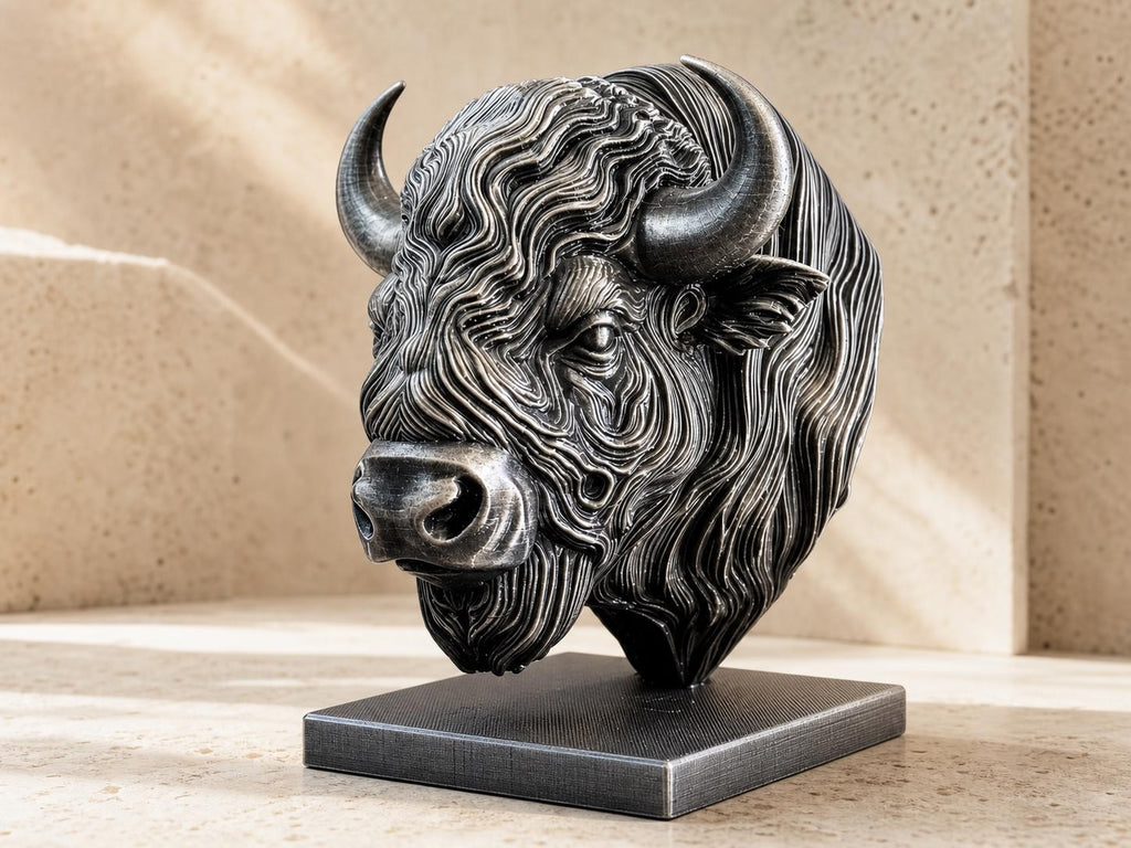 Bison-Geist – ornamentale Bisonbüste auf Sockel | Wildtier-, Western- und Natur-Deko | 5 Größen, 7 Farben | 3D-Druck Made in Germany FehnFactory