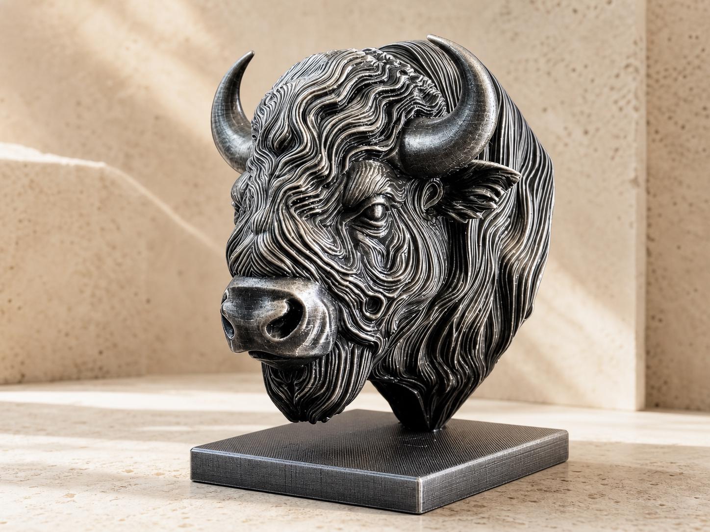Bison-Geist – ornamentale Bisonbüste auf Sockel | Wildtier-, Western- und Natur-Deko | 5 Größen, 7 Farben | 3D-Druck Made in Germany FehnFactory