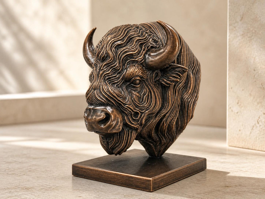 Bison-Geist – ornamentale Bisonbüste auf Sockel | Wildtier-, Western- und Natur-Deko | 5 Größen, 7 Farben | 3D-Druck Made in Germany FehnFactory