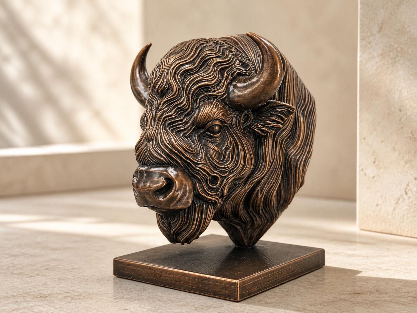 Bison-Geist – ornamentale Bisonbüste auf Sockel | Wildtier-, Western- und Natur-Deko | 5 Größen, 7 Farben | 3D-Druck Made in Germany FehnFactory
