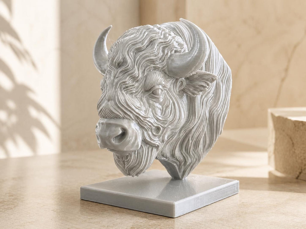 Bison-Geist – ornamentale Bisonbüste auf Sockel | Wildtier-, Western- und Natur-Deko | 5 Größen, 7 Farben | 3D-Druck Made in Germany FehnFactory
