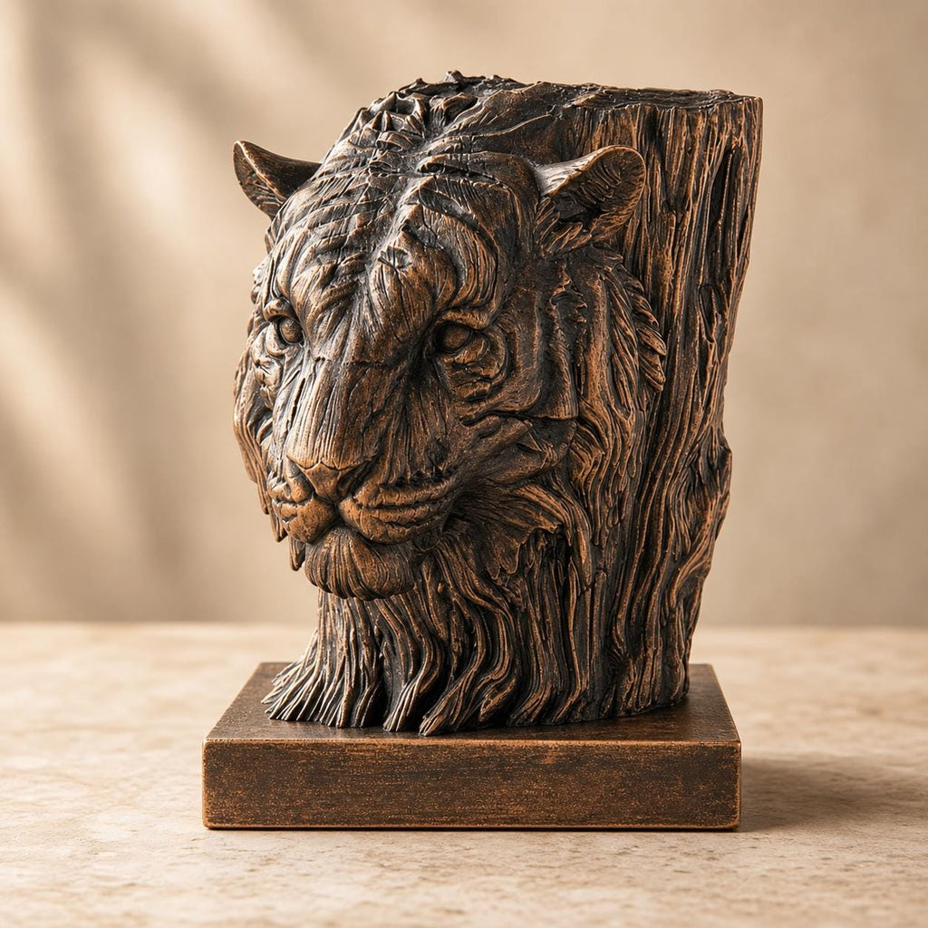 Waldhüter-Tiger – Tigerskulptur im Holzschnitzstil | Tiger-Deko | 5 Größen, 7 Farben | 3D-Druck Made in Germany FehnFactory