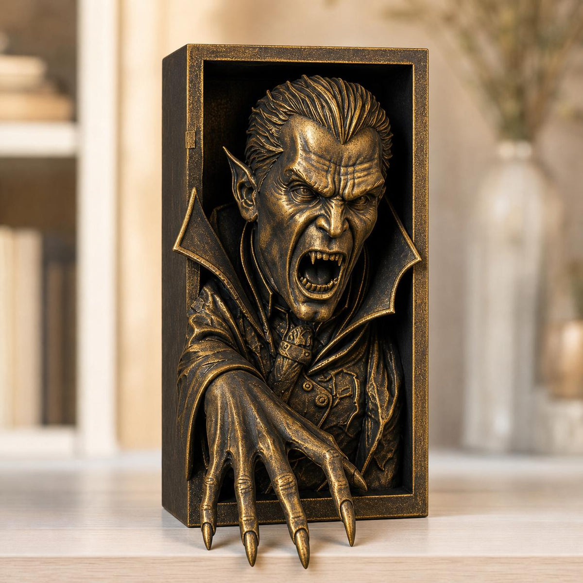 Vampirfürst – gotische Vampir-Buchnische | Dracula Book Nook fürs Bücherregal | 5 Größen, 7 Farben | Made in Germany FehnFactory