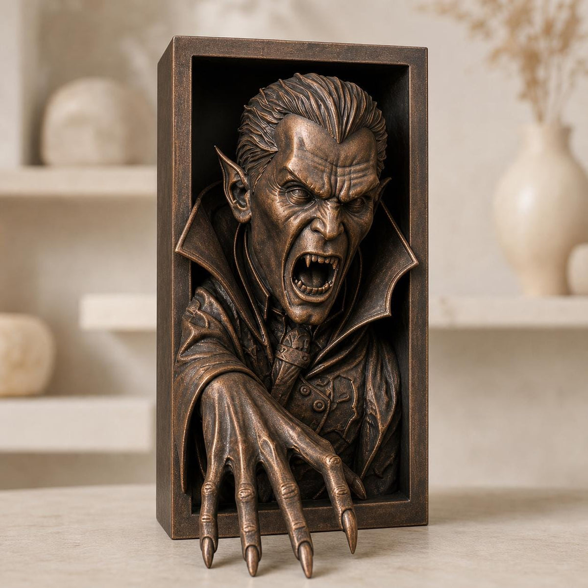 Vampirfürst – gotische Vampir-Buchnische | Dracula Book Nook fürs Bücherregal | 5 Größen, 7 Farben | Made in Germany FehnFactory