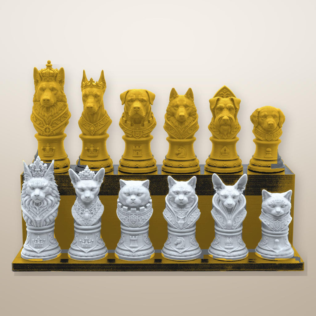 Hund-gegen-Katze-Schachfigurenset – komplettes 32-teiliges Tier-Schachset | Geschenk für Tierfreunde | Made in Germany FehnFactory