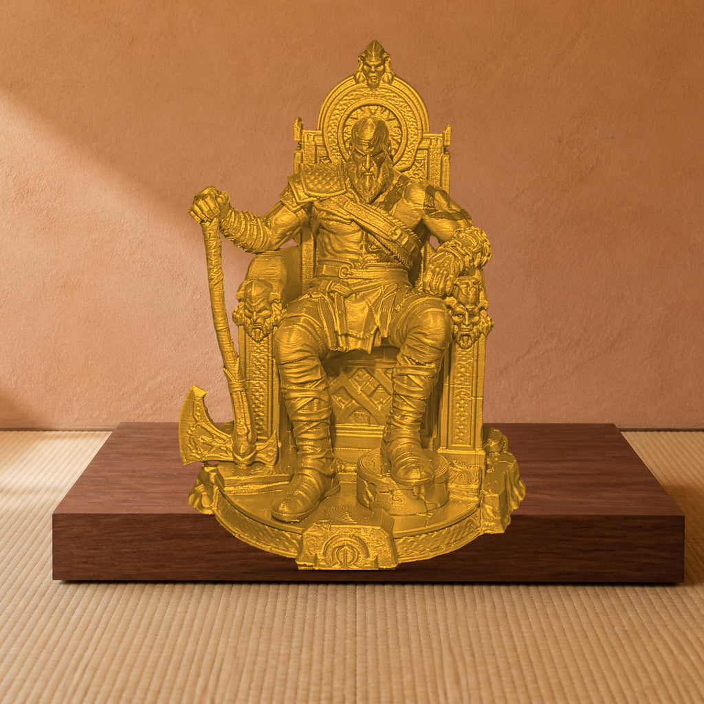 Spartanischer Krieger auf Ornament-Thron – Fantasy-Diorama | 5 Größen & 8 Farben | Sammlerfigur