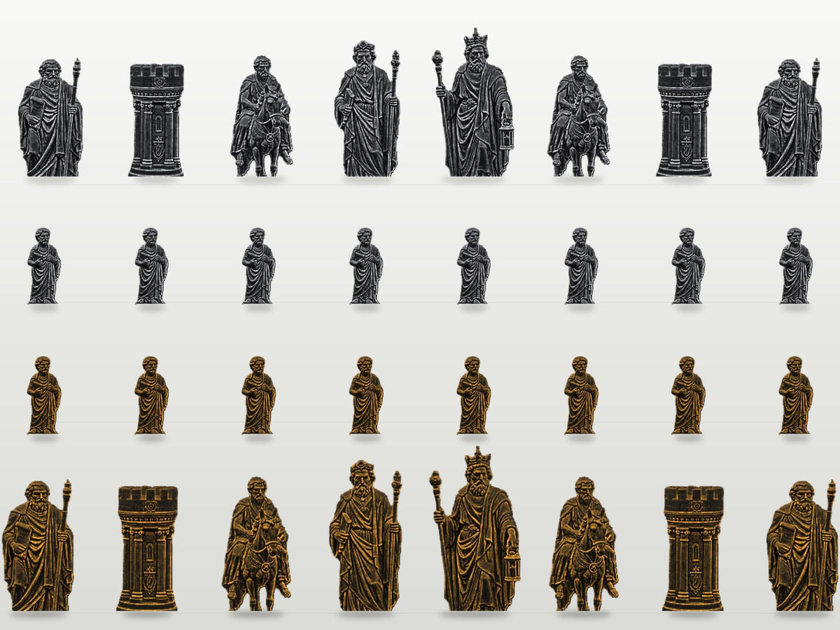 Philosophen-Schachfigurenset – komplett 32-teilig | Antikes Griechenland | 3 Größen & 12 Farbpaare | Made in Germany
