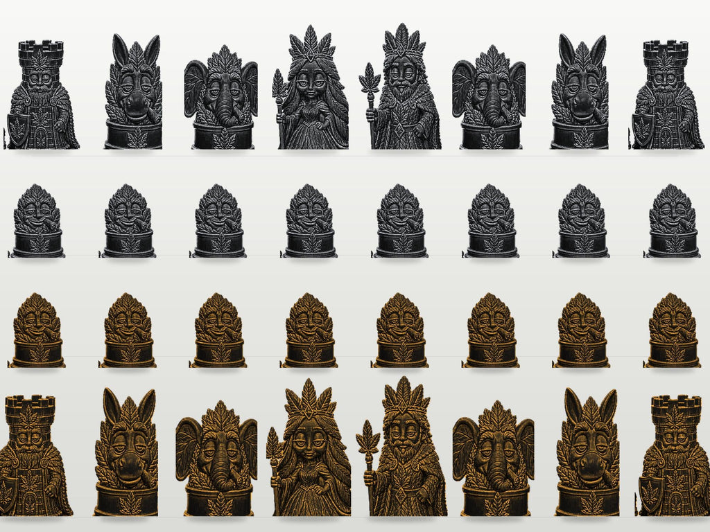 Königliches Blatt-Schachfigurenset – komplett 32-teilig | Natur-Fantasy | 3 Größen & 12 Farbpaare | Made in Germany