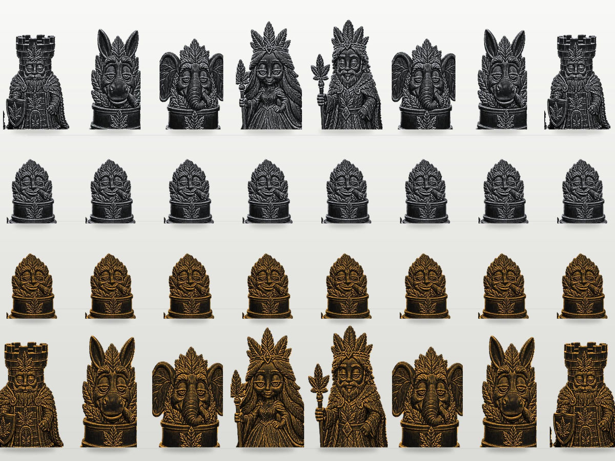 Königliches Blatt-Schachfigurenset – komplett 32-teilig | Natur-Fantasy | 3 Größen & 12 Farbpaare | Made in Germany