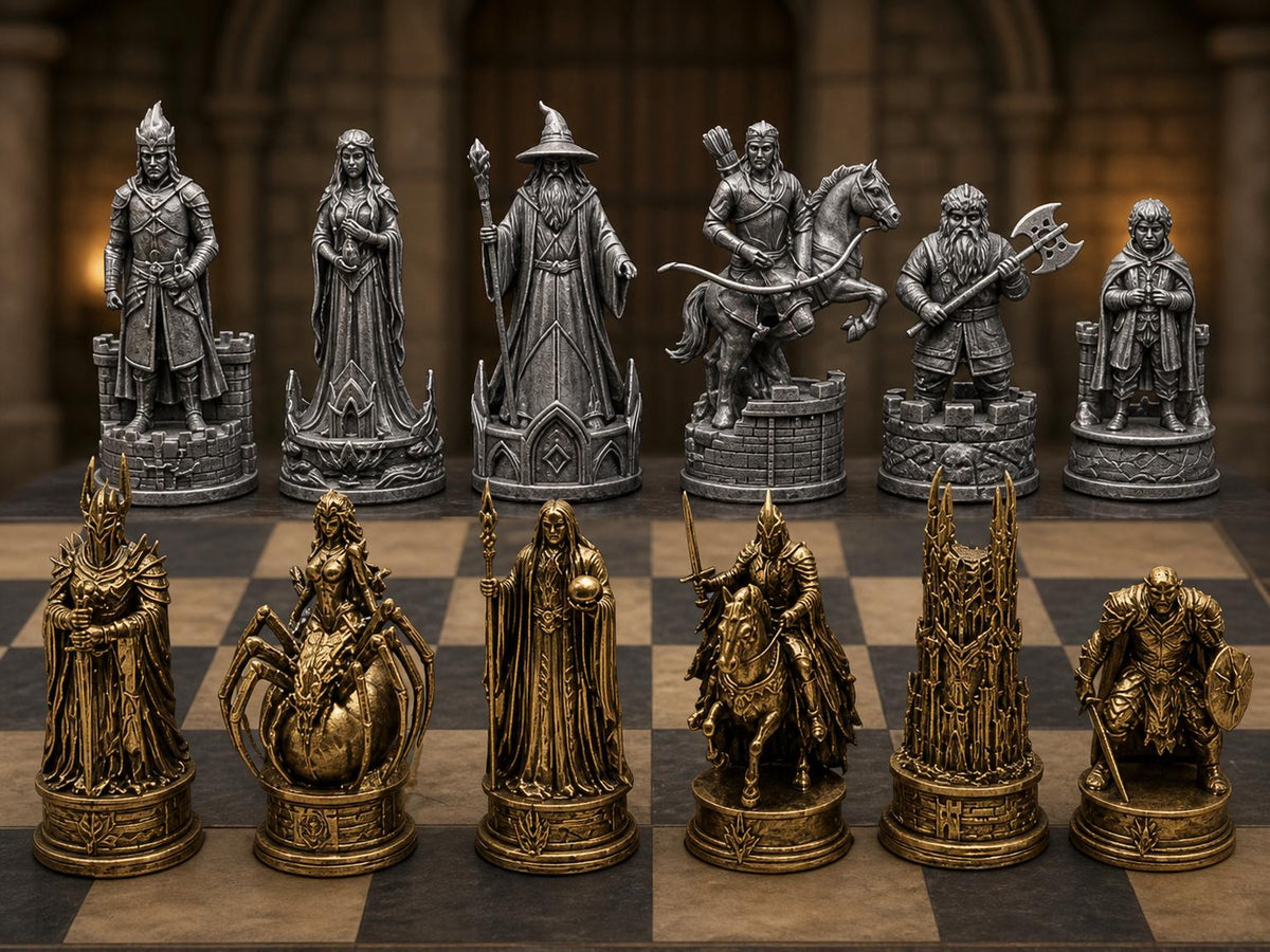 Dunkles Fantasy-Reich-Schachfigurenset – komplett 32-teilig | 3 Größen & 12 Farbpaare | Made in Germany