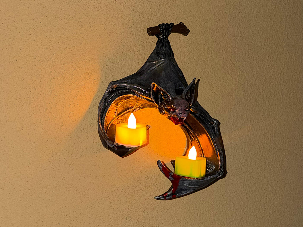 Fledermaus-LED-Teelichthalter – handbemalte Gothic-Wanddeko | 3 Größen | Made in Germany