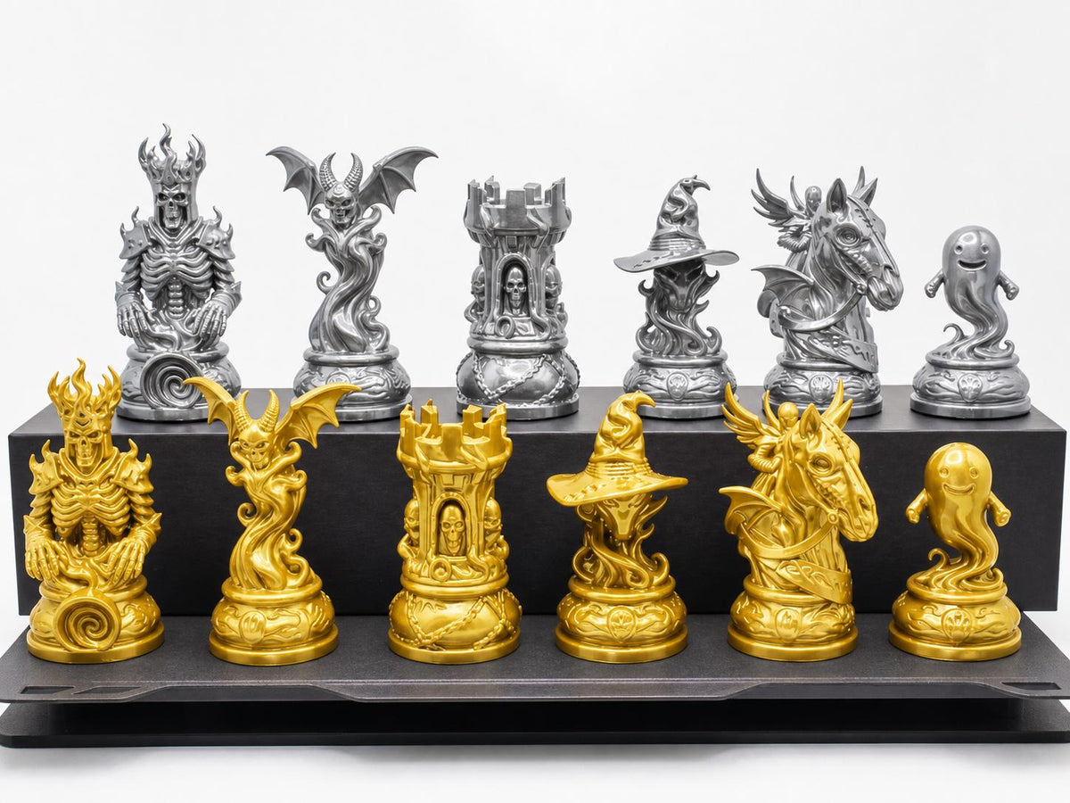 Dämonisches Dark-Fantasy-Schachfigurenset – komplettes 32-teiliges Schachset | Gothic Horror | Made in Germany