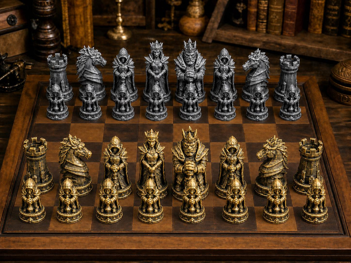 Monster-Lords-Schachfigurenset – komplettes 32-teiliges Fantasy-Schachset | Handbemalt oder gedruckt | Made in Germany