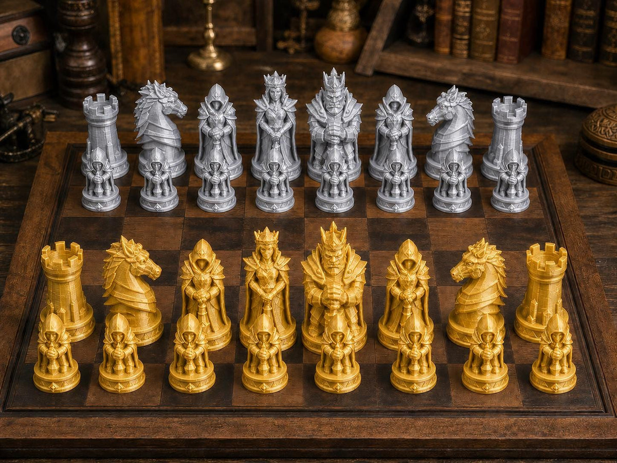 Monster-Lords-Schachfigurenset – komplettes 32-teiliges Fantasy-Schachset | Handbemalt oder gedruckt | Made in Germany