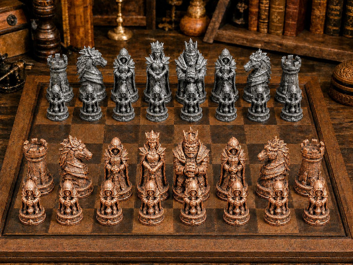 Monster-Lords-Schachfigurenset – komplettes 32-teiliges Fantasy-Schachset | Handbemalt oder gedruckt | Made in Germany