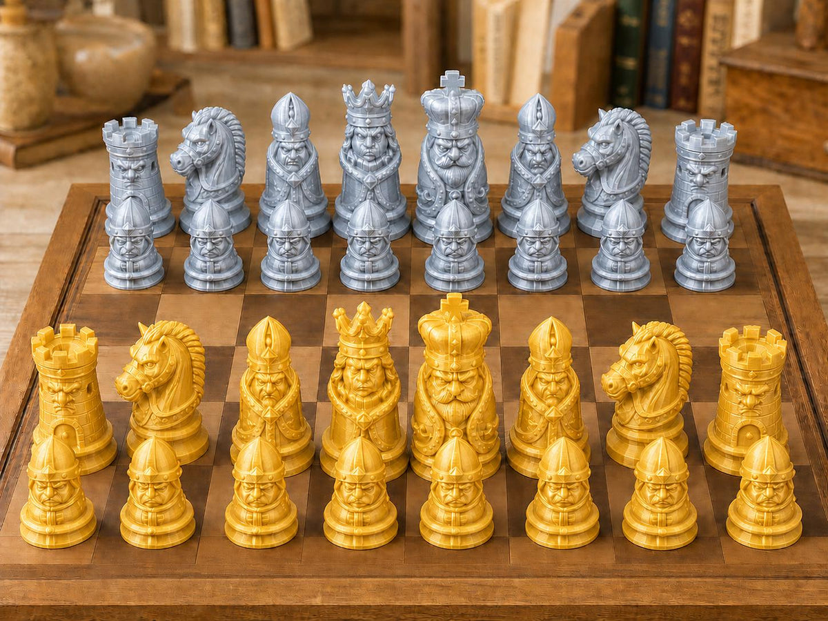 Mürrisches Königreich – komplettes 32-teiliges Schachfigurenset | Verspieltes Design | Made in Germany