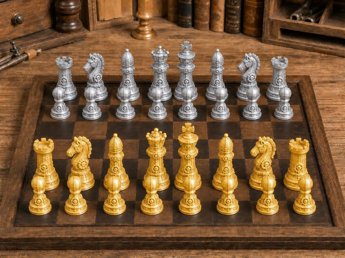 Meisterwerkstatt – komplettes 32-teiliges Schachfigurenset | Verspieltes Design | Made in Germany