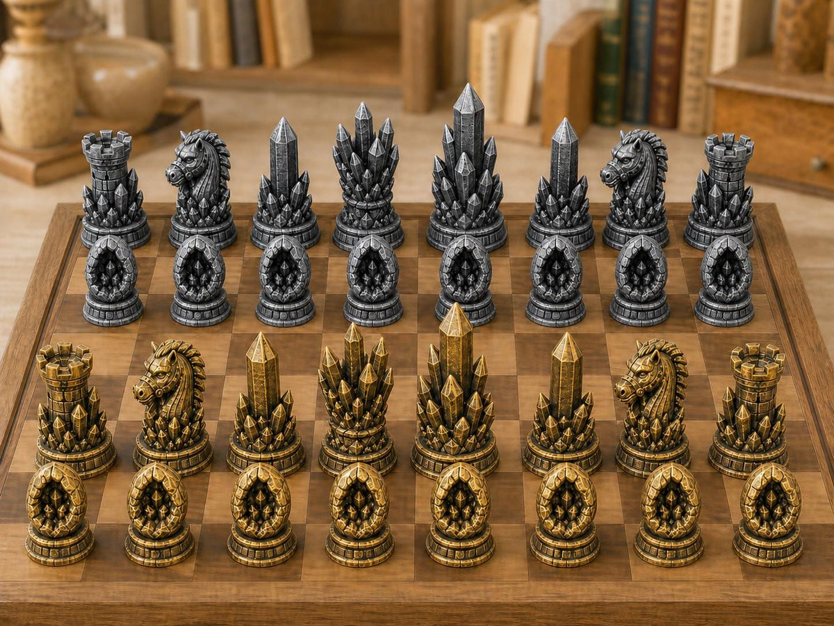 Kristallhöhlen – komplettes 32-teiliges Schachfigurenset | Fantasy-Design | Made in Germany