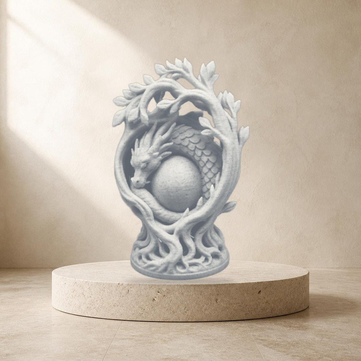 Drachentraum – freistehende Fantasy-Skulptur mit Ei & Lebensbaum | Drachen-Deko | Made in Germany FehnFactory