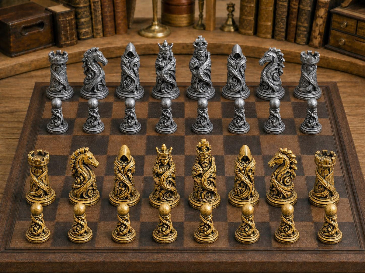 Verzauberte Bänder – komplettes 32-teiliges Schachfigurenset | Fantasy-Design | Made in Germany