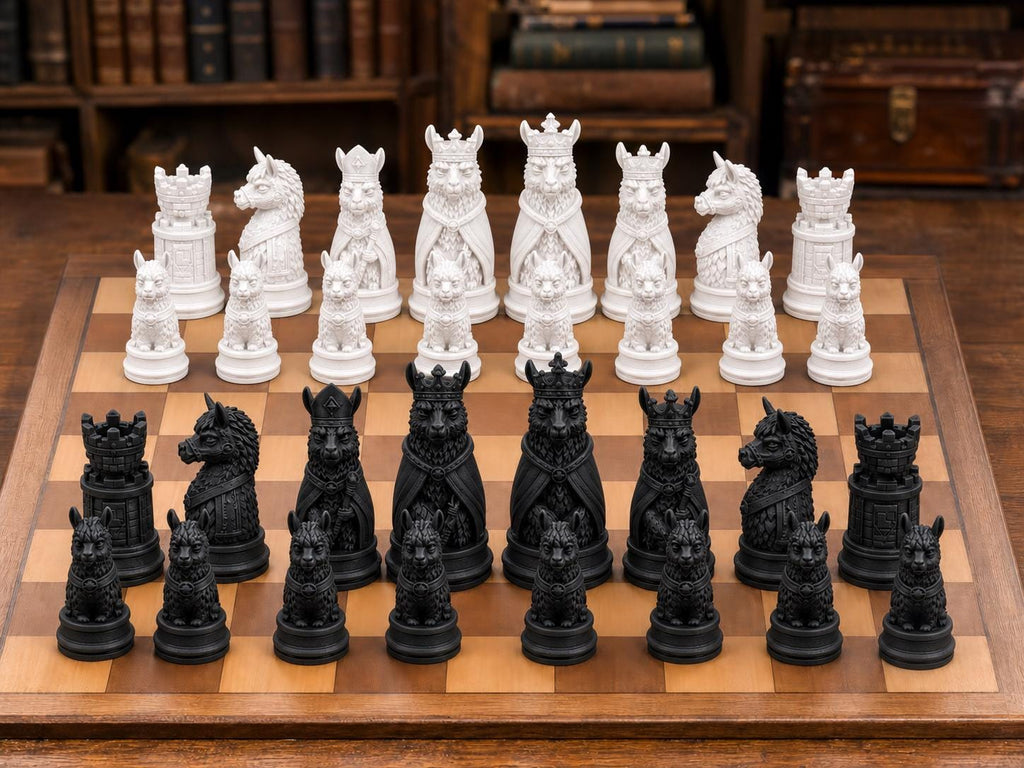 Lama-Reich – komplettes 32-teiliges Schachfigurenset | Tiermotiv | Made in Germany